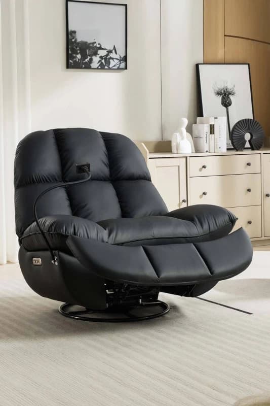 More4homes Chicago Black Bonded Leather Lounge USB Swivel Rocking Electric Recliner Chair, Black 5055744835666