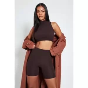 I Saw It First Rib High Waist Cycling Short - Brown