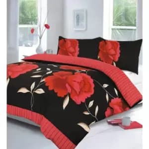 Rosaleen Floral Bedding Black / Red Super King Size Duvet Cover - Black