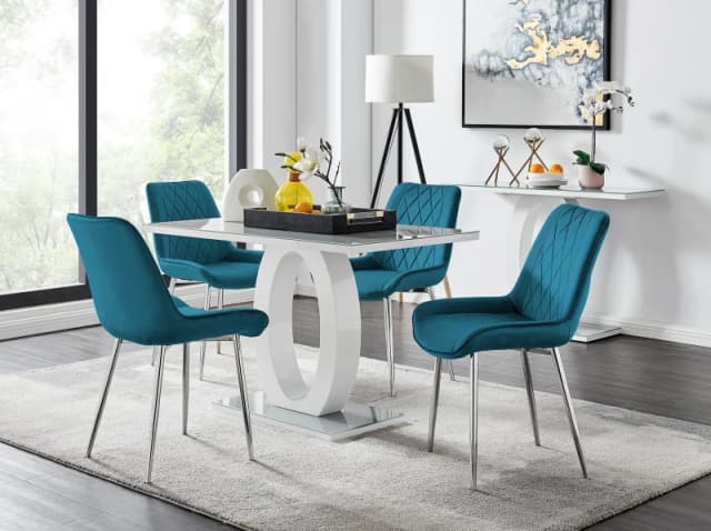 FurnitureboxUK FurnitureboxUK Giovani 4 Grey Dining Table & 4 Pesaro Silver Leg Chairs in Blue Blue One Size Unisex 5056542650505