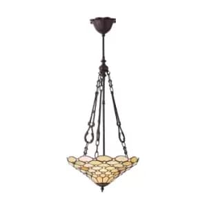 Pearl 3 Light Medium Inverted Ceiling Pendant Bronze, Tiffany glass, E27