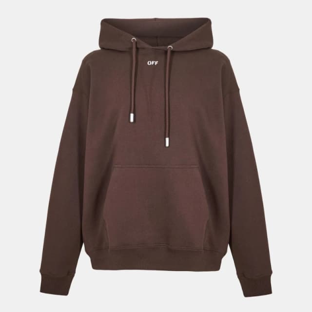 Off White Mens Skate Pull Over Hoodie Chocolate-White male XS