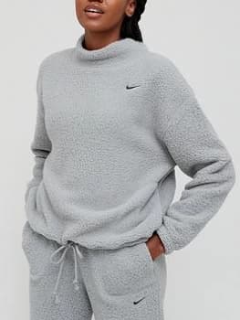 Nike Training Cozy Fleece Sweat Top - Grey, Size S, Women