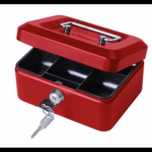 Value 20cm 8" key lock Metal Cash Box Red