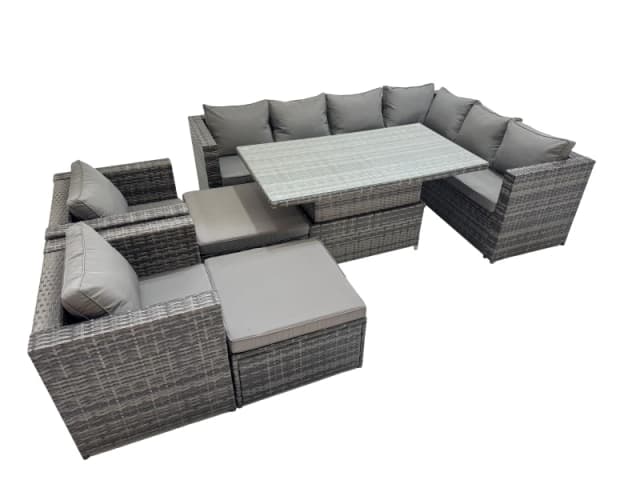 Fimous 10 Seater Rattan Corner Sofa Sets with 2 Chairs 2 Big Stools in Dark Grey Dark Grey Unisex