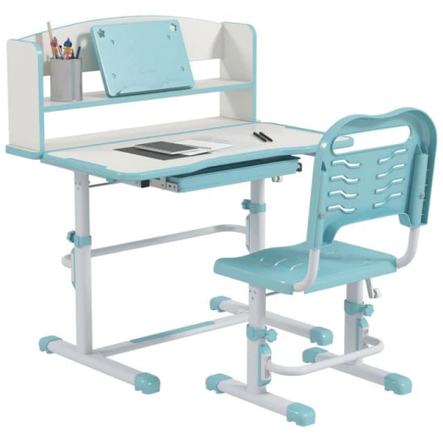 Zonekiz Height Adjustable Kids Desk And Chair Set, With Drawer, Bookshelf, Blue 312-106V80BU