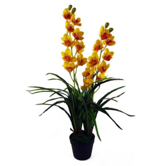 Leaf 90cm Artificial Cymbidium Orchid Plant - Extra Large - Yellow Flowers Yellow unisex