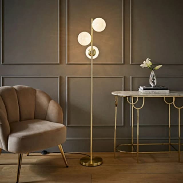 ValueLights ValueLights Jas Gold Floor Lamp with 3 Way White Confetti Glass Globe Shades White One Size Unisex 5016529273424