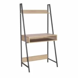 Loft Home Office ladder bookcase desk with oak effect and grey metal frames