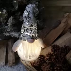 27cm Tall Light Up Christmas Gnome Gonk Decoration Silver Sequins and Snowflakes