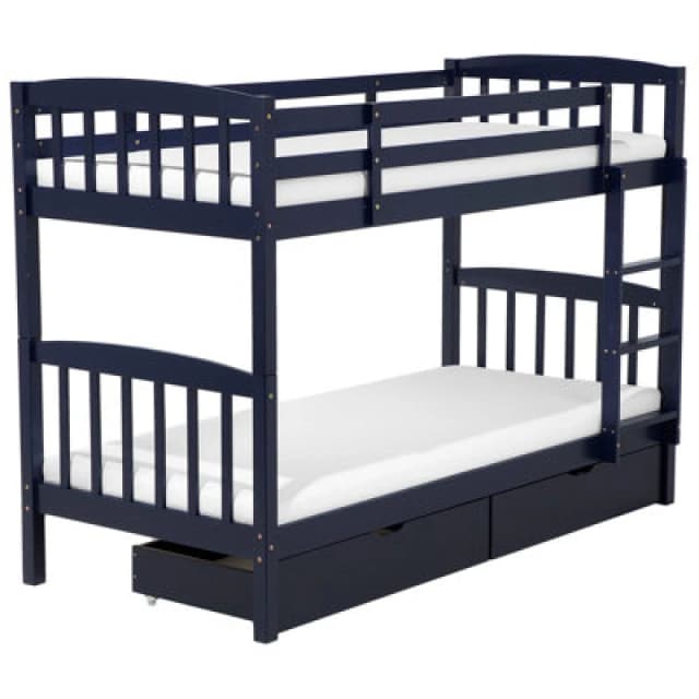 Beliani Bunk Bed With Drawers Wood Revin 90 X 200 Cm (Eu Single) Navy Blue