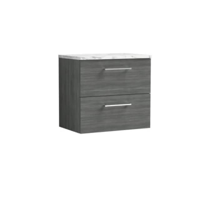 Nuie Arno Wall Hung 2-Drawer Vanity Unit With Laminate Worktop In Anthracite Woodgrain
