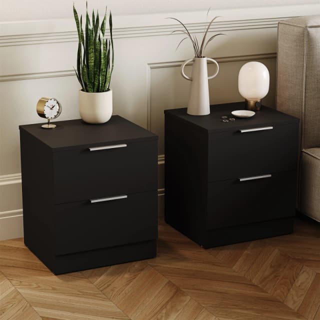Lassic Trega 2 Drawer Bedside Chest Set Of 2 Black unisex 2 Drawer