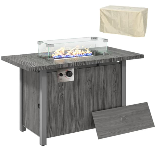 Outsunny Gas Fire Pit Table with 50,000 BTU Burner, Cover, Dark Grey 842-345V70CG