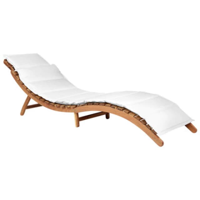 Beliani Sun Lounger With Cushion Luino Acacia Wood Off-White