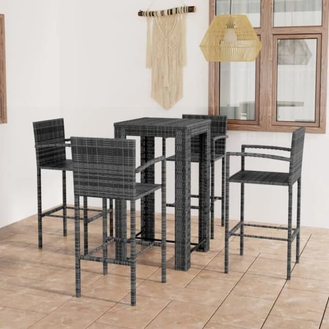 VIDAXL 5 Piece Outdoor Bar Set with Armrest Poly Rattan Grey Vidaxl 8720286247440