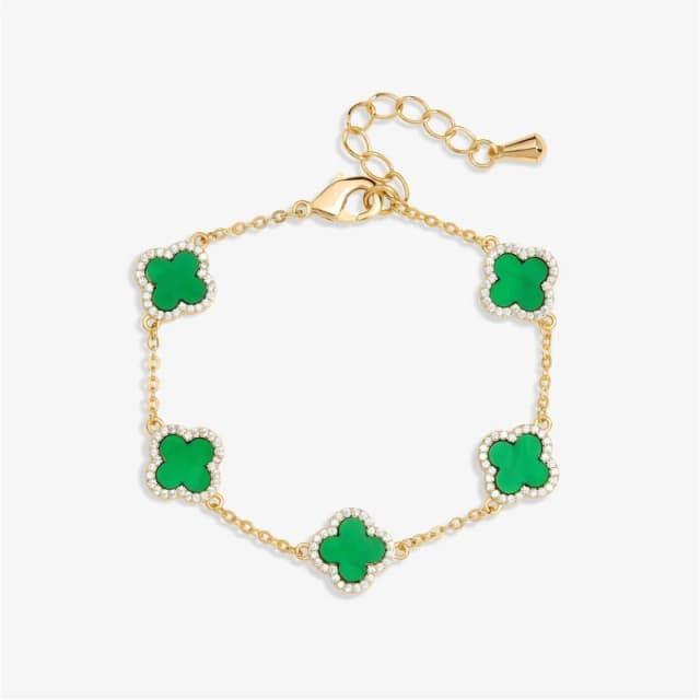 Jon Richard Gold Plated CZ Malachite Clover Bracelet Chain Bracelets One Size Gold 41976610000