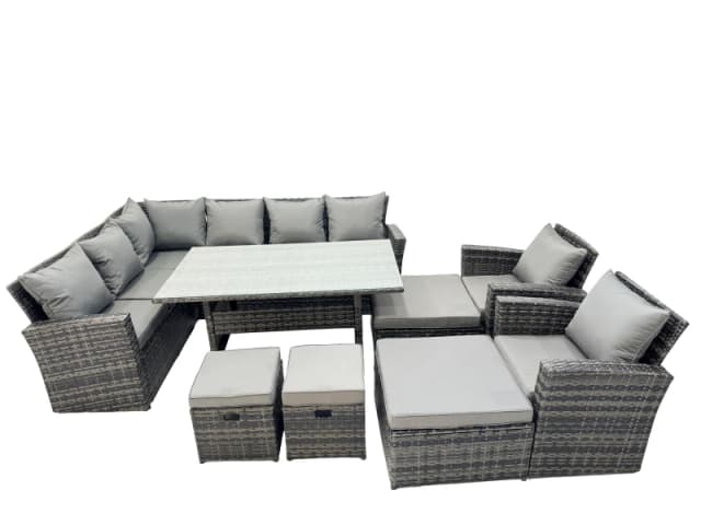 Fimous 12 Seat Rattan High Back Corner Sofa Set with 4 Stools 2 Chair in Dark Grey Dark Grey Unisex