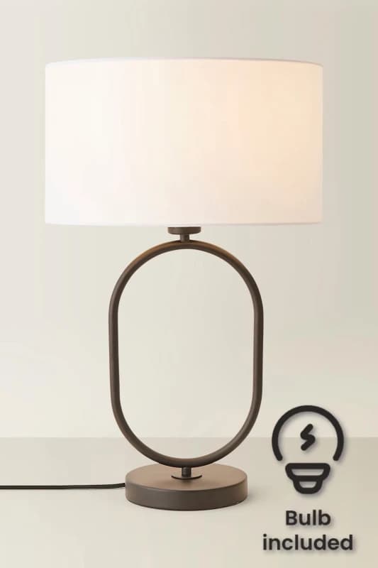 ValueLights ValueLights Antonia Fabric Drum Lamp Shade Matte Black Oval Table Lamp with Bulb in White White One Size Unisex 5059406067037