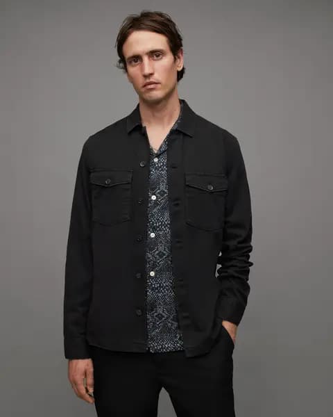 AllSaints Mens Spotter Shirt, Black, Size: L