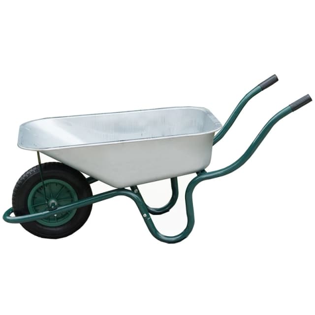 Gr8 Garden Heavy Duty 85L Litre Wheelbarrow Steel Garden Cart Pneumatic Tyre Silver