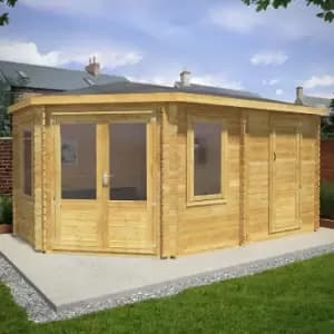 Mercia 5m x 3m Corner Log Cabin Plus Side Shed (34mm) a Double Glazed