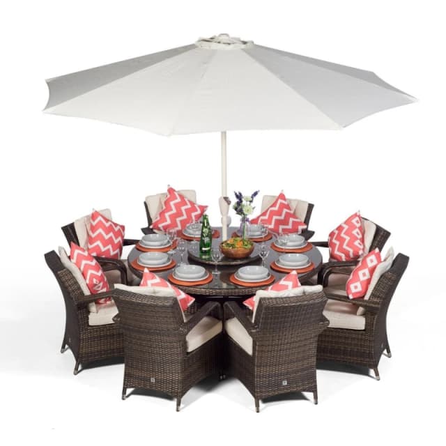 Thats Furniture Arizona Round 8 Seater Rattan Patio Dining Set in Brown Brown Unisex