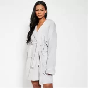 I Saw It First Satin Trim Fluffy Dressing Gown - Grey