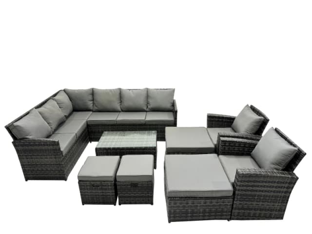 Fimous 12 Seat Poly Rattan Corner Sofa Sets with 4 Stools 2 Chairs in Dark Grey Dark Grey Unisex