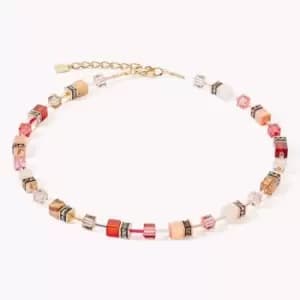 Coeur De Lion DELUXE GEOCUBE Necklace Gold Carnelian, Pink Aventurine & Jasper