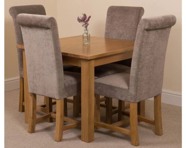 Thats Furniture Oslo 90 x 90cm Oak Small Dining Table & 4 Washington Fabric Chairs in Grey Grey Unisex 90 x 90 cm