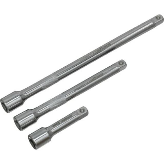 Loops 3 Piece Steel Extension Bar Set - 1/4" Sq Drive - Spring-Ball Socket Retainer Metallics