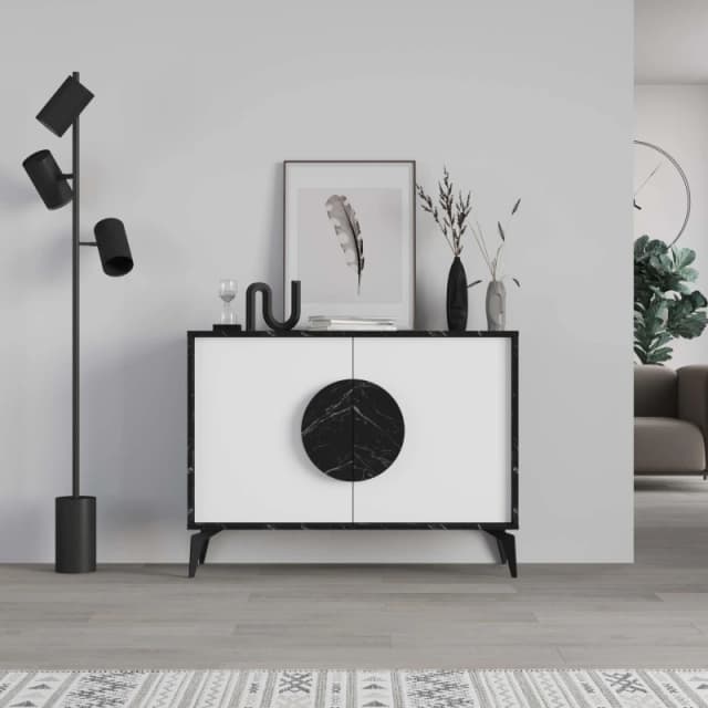 DECORTIE Decortie - Gora Console Sideboard Display Unit 110Cm - Black Marble Effect / White - White M.K.23938.4
