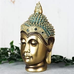 Verdigris Bronze Finish Buddha Head Figurine 24.5cm