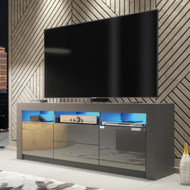 Mex Furniture LTD TV Unit 160cm Modern - Matt Body & Gloss Doors Dark Grey
