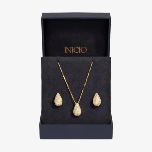 Inicio Gold Plated Cubic Zirconia Teardrop Set - Gift Box Jewellery Sets One Size Gold 72806010000