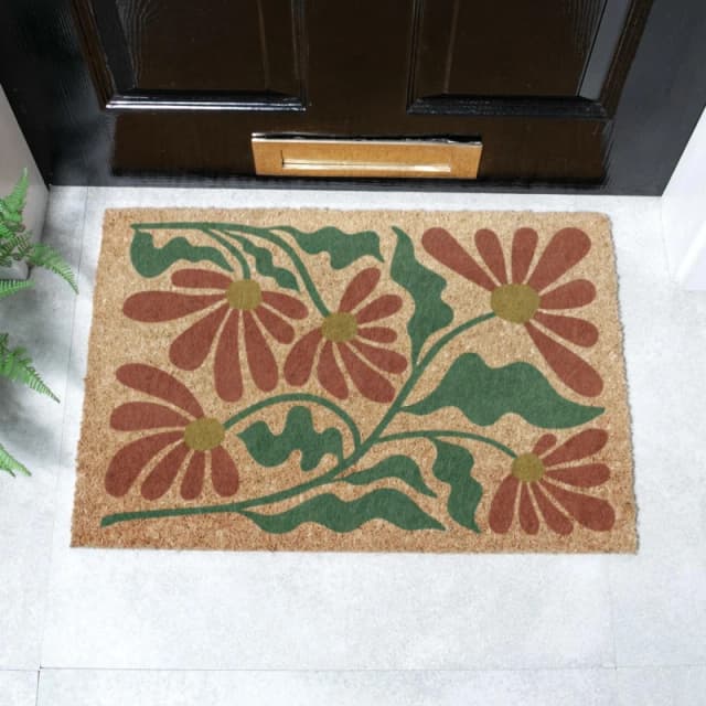 Artsy Doormats Red And Green Quirky Floral Pattern Doormat (60 X 40Cm)