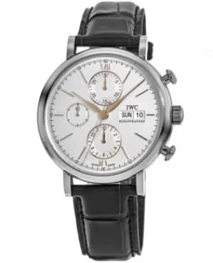 IWC Portofino Chronograph Silver Dial with Gold Markers Leather Strap Mens Watch IW391031 IW391031