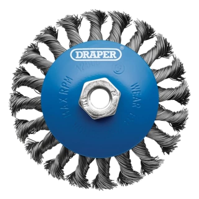 Draper Steel Bevelled Twist-Knot Wire Wheel Brush, 115mm, M14 8063