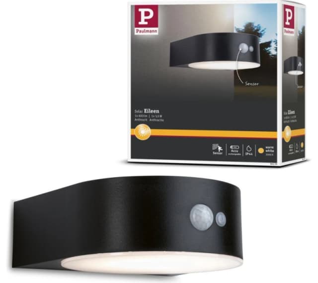 PAULMANN Solar Outdoor LED Wall Light with Motion Sensor - Black 4000870945704