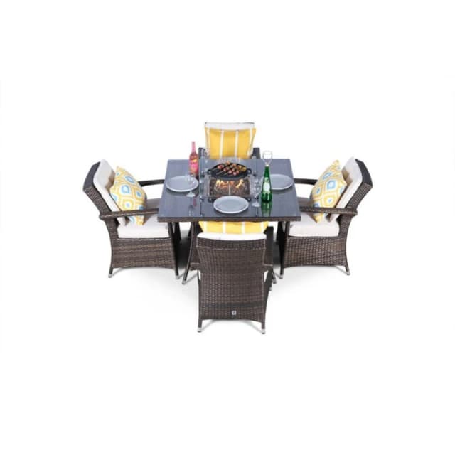 Thats Furniture Arizona Fire Pit 4 Seater Square Rattan Dining Set in Brown Brown Unisex