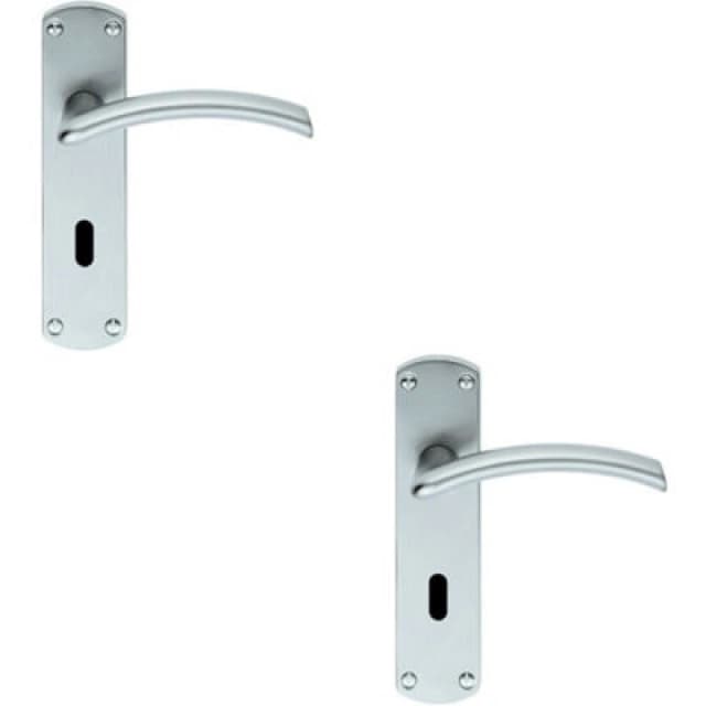 Loops 2x PAIR Arched Lever on Lock Backplate Door Handle 170 x 42mm Satin Chrome Multi