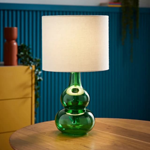 ValueLights ValueLights Aida Natural Linen Tall Shade Bright Bubble Glass Table Lamp and Bulb in Bright Green Bright Green One Size Unisex 50594060662