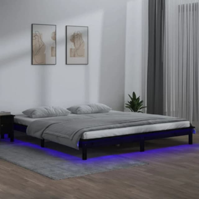 vidaXL LED Bed Frame Black 120x190cm Small Double Solid Wood, Black 820645