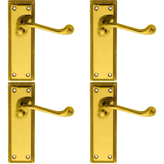 Loops 4x PAIR Reeded Design Scroll Lever on Latch Backplate 150 x 48mm Polished Brass Metallics