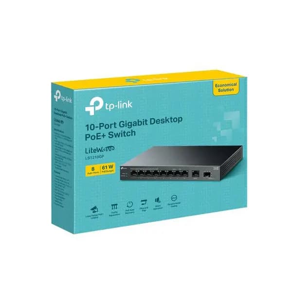 TP Link LiteWave 10-Port Gigabit Desktop Switch with 8-Port PoE+ LS1210GP