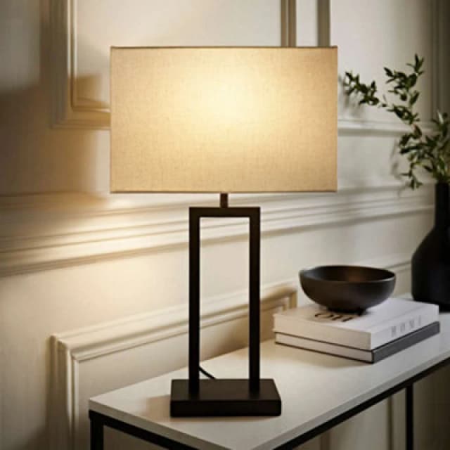 ValueLights ValueLights Gloria Double Stem Metal Table Lamp with Rectangular Lamp Shade in Black One Size Unisex 5016529271963