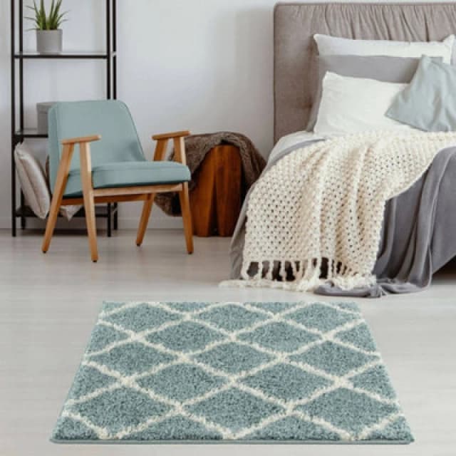 THE RUGS Soft Moroccan Shaggy Rugs & Runners Duck Egg Blue Living Room Size: 120cm x 120cm Duck Egg Blue Unisex 120cm x 120 cm