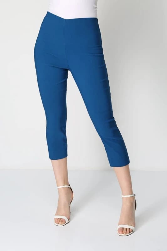 Roman Womens Cropped Stretch Trouser Capri Summer Leggings 3/4 Pedal Pushers in Blue Size: 14 Blue Female 14