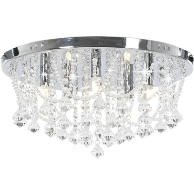 VIDAXL Ceiling Lamp with Crystal Beads Silver Round 4 x G9 Bulbs Vidaxl 8719883573069